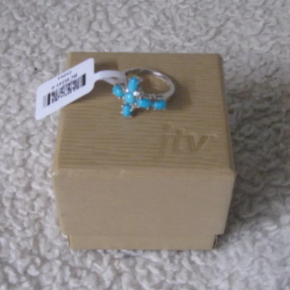 Cabochon Oval & Round Sleeping Beauty Turquoise Sterling Silver Cross Ring
